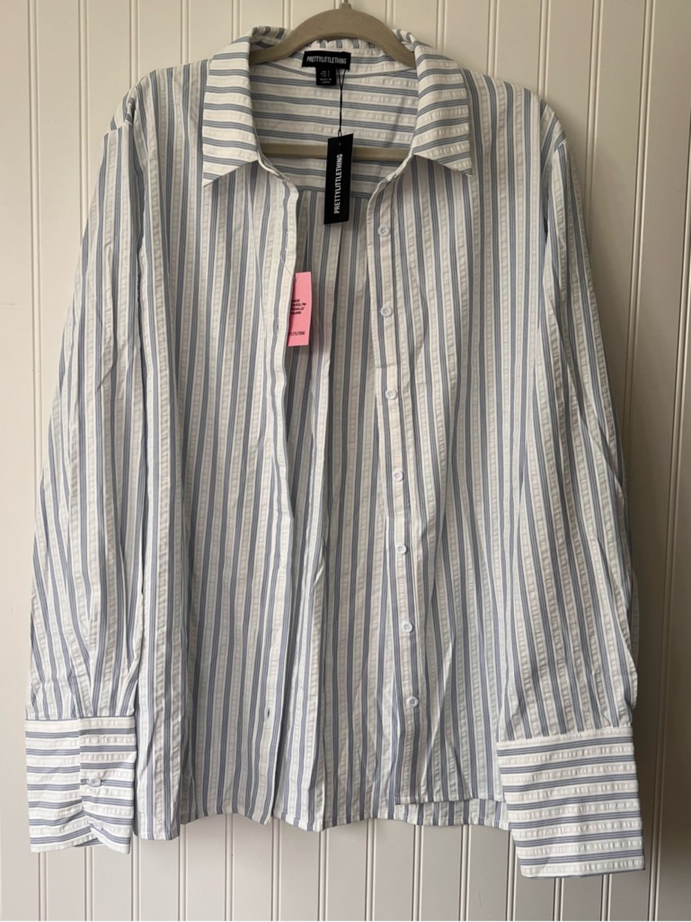 PrettyLittle Thing Women’s Blue Oversized Stripe Cuff Shirt